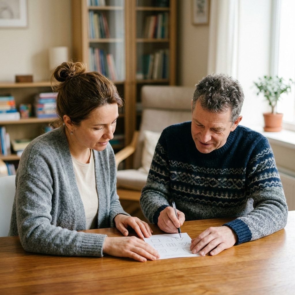 Психолог проводит когнитивный тест с пациентом при энцефалопатии